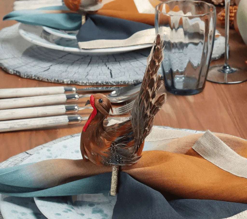 Turkey Feather Napkin Rings with Fall Colors, Set of 4