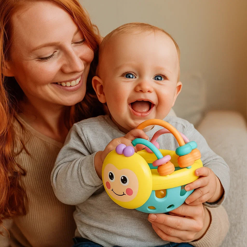 Teething Play Ball with Movable Rings and Textured Surfaces