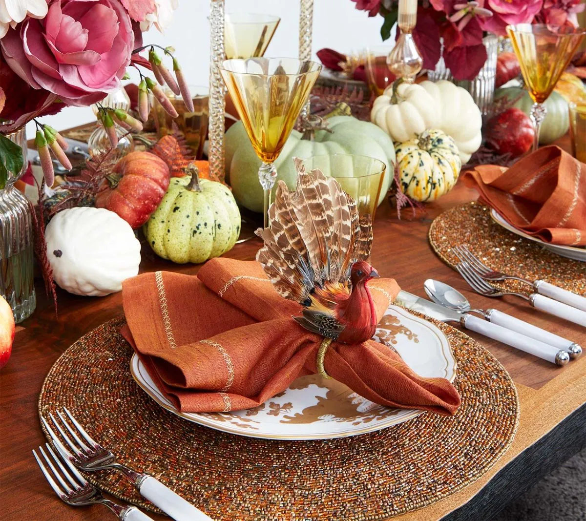 Turkey Feather Napkin Rings with Fall Colors, Set of 4