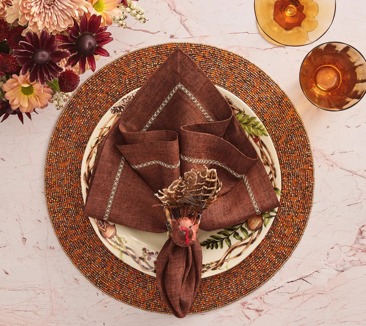 Turkey Feather Napkin Rings with Fall Colors, Set of 4