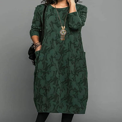 Womens Relaxed Winter Dress with Round Neckline and Heat-Trapping Fabric
