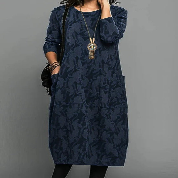Womens Relaxed Winter Dress with Round Neckline and Heat-Trapping Fabric