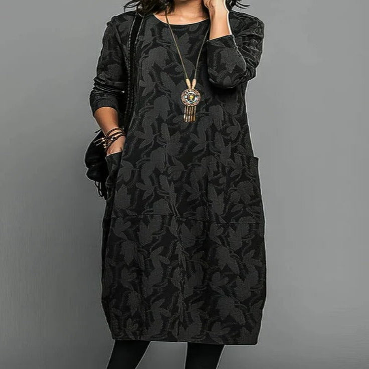 Womens Relaxed Winter Dress with Round Neckline and Heat-Trapping Fabric
