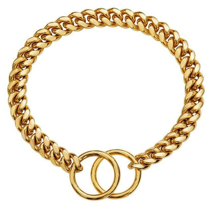 Metal Chain Dog Collar with Solid Links and Hand Polished Finish