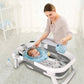 Newborn Bathing Tub with Temperature Alert and Soft Mat, Foldable Design