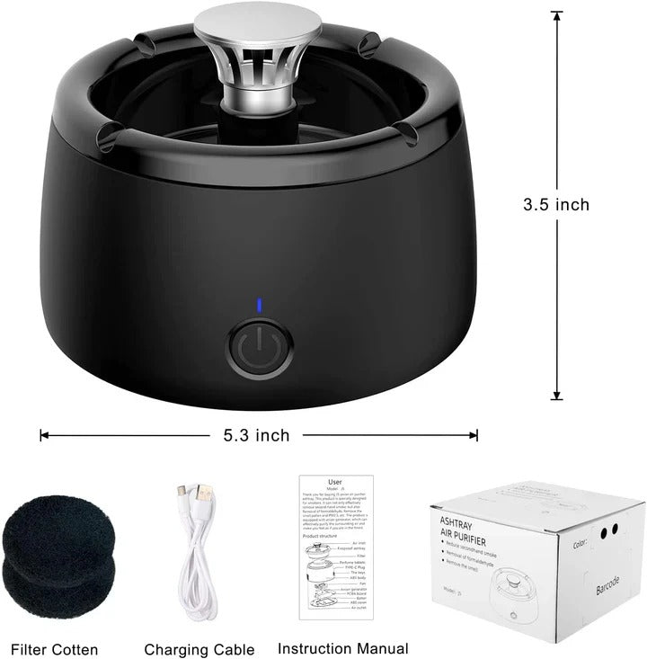 Electric Smokeless Ashtray with Activated Carbon Filter and Rechargeable Battery