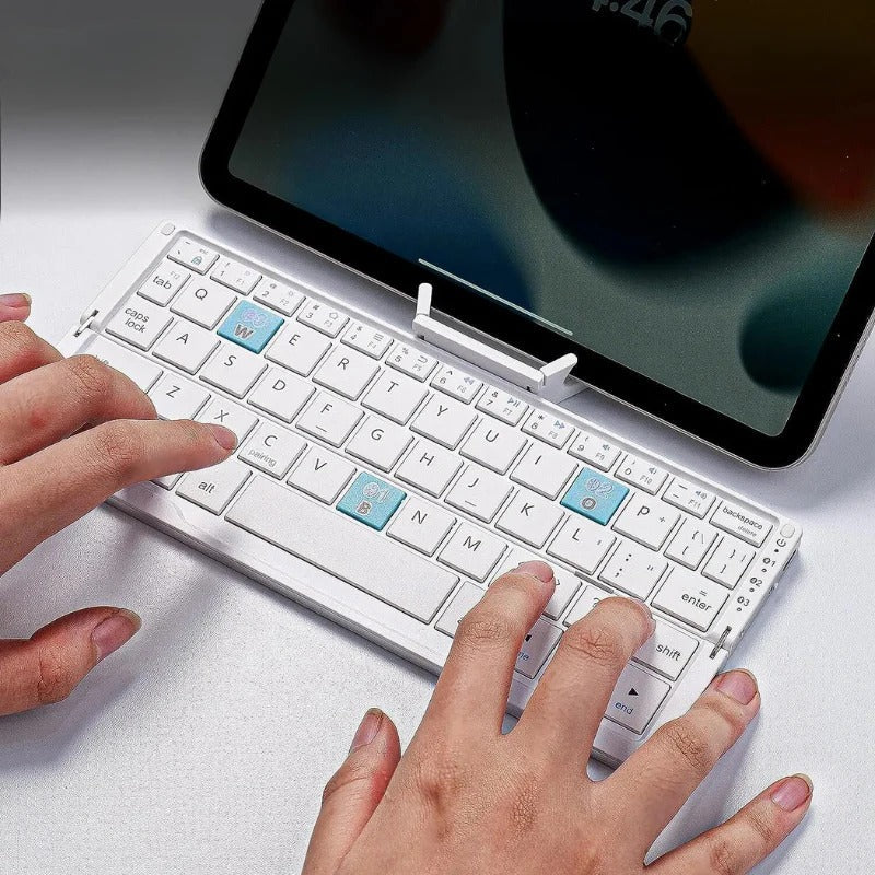 Wireless Folding Keyboard with Rotating Device Stands and Multi-Device Memory