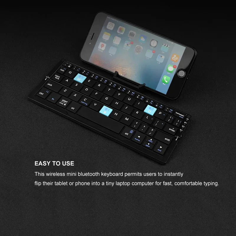 Wireless Folding Keyboard with Rotating Device Stands and Multi-Device Memory