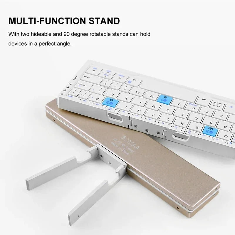 Wireless Folding Keyboard with Rotating Device Stands and Multi-Device Memory