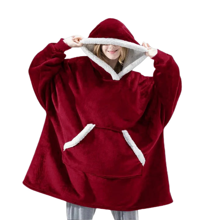 Wearable Blanket Hoodie with Front Pocket and Extended Sleeves for Adults