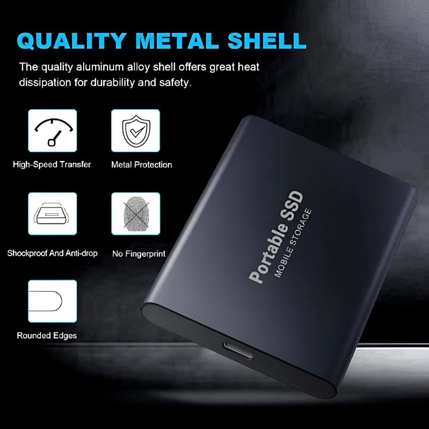 Portable Solid State Drive with Universal Port Connection and Mobile Adapters