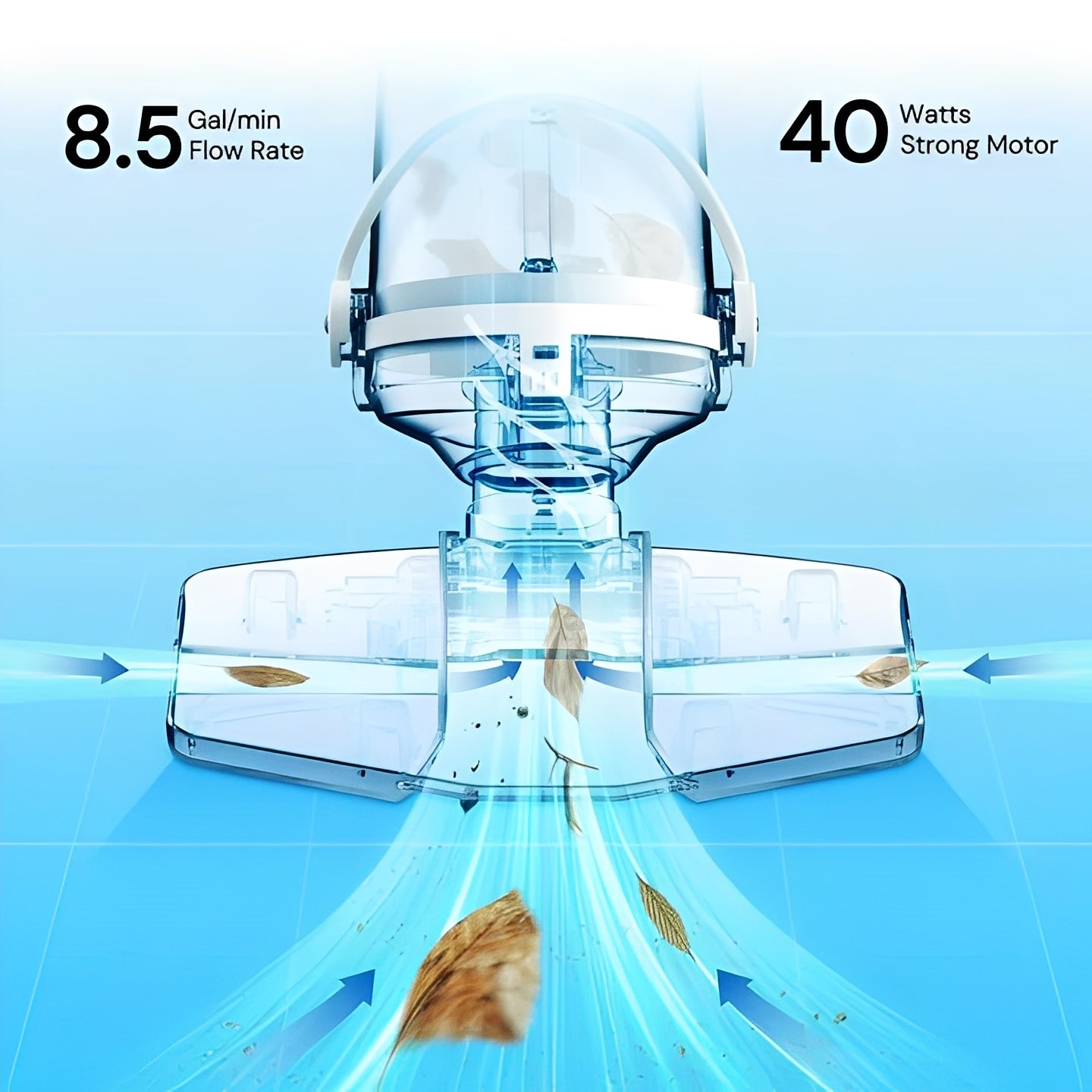 Rechargeable Pool Vacuum with Interchangeable Heads and Snap Attachment System