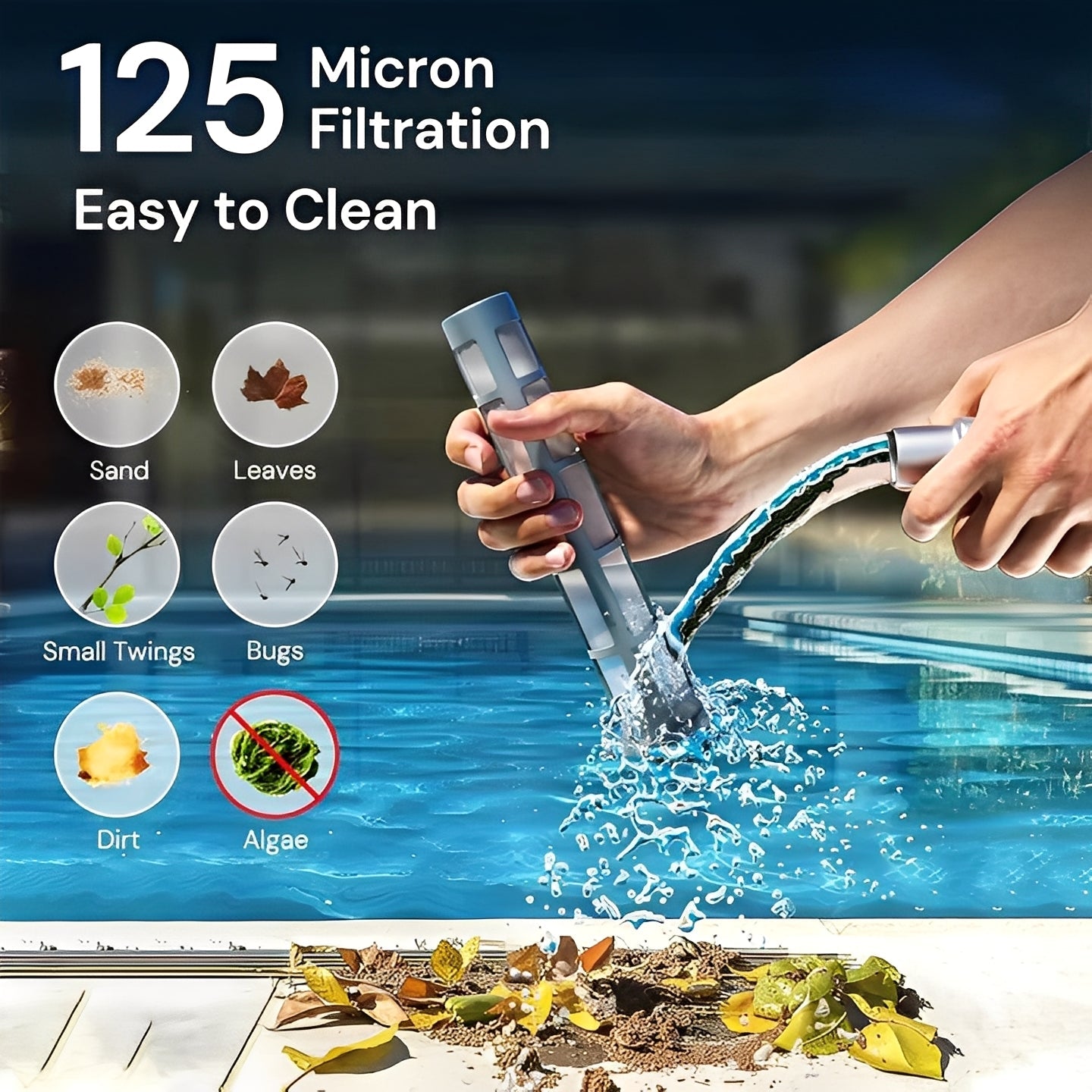 Rechargeable Pool Vacuum with Interchangeable Heads and Snap Attachment System