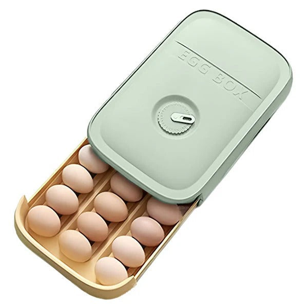 Egg Tray Holder with Rotating Date Dial and Stackable Design