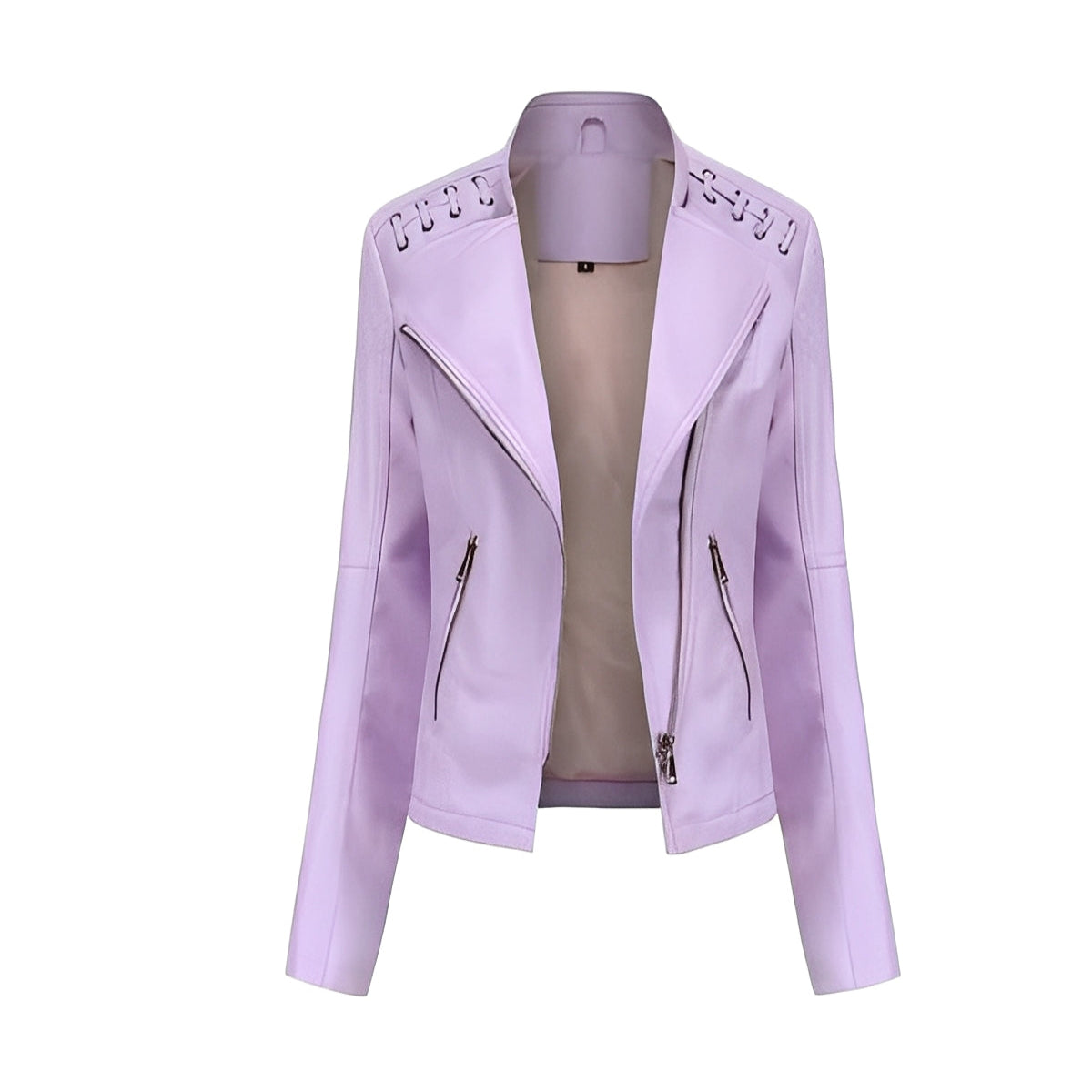 Women's Leather Jacket Lambskin Material and Zipper Closure