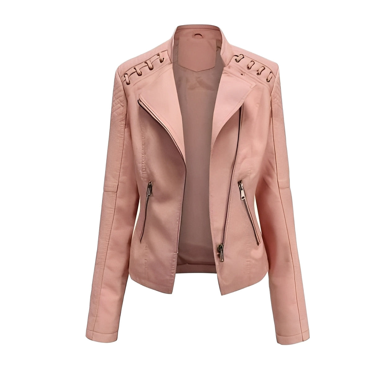 Women's Leather Jacket Lambskin Material and Zipper Closure