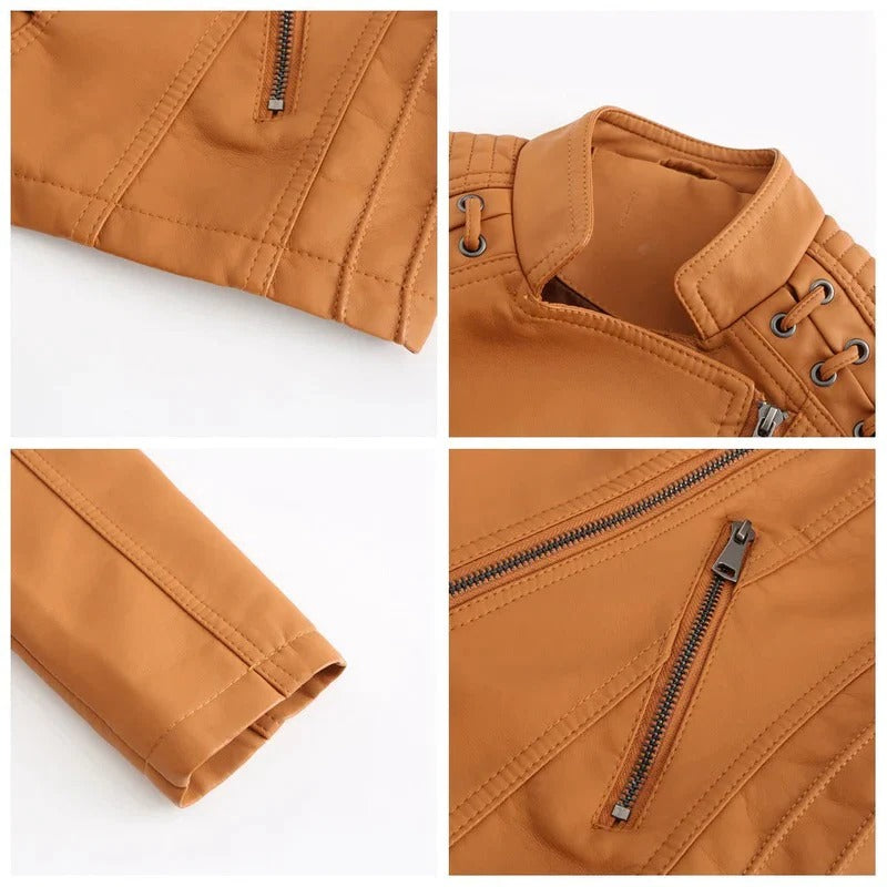 Women's Leather Jacket Lambskin Material and Zipper Closure
