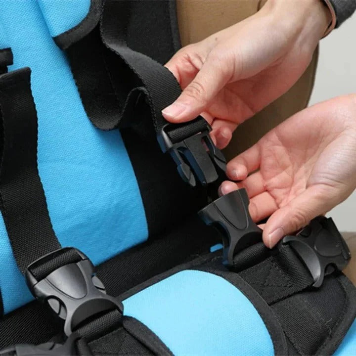 Portable Car Booster Seat with 5-Point Harness and Foldable Design, Washable Cover