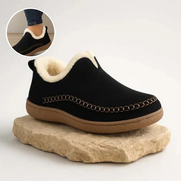 Fleece Lined Slip On Shoes with Molded Arch Support and High Traction Sole