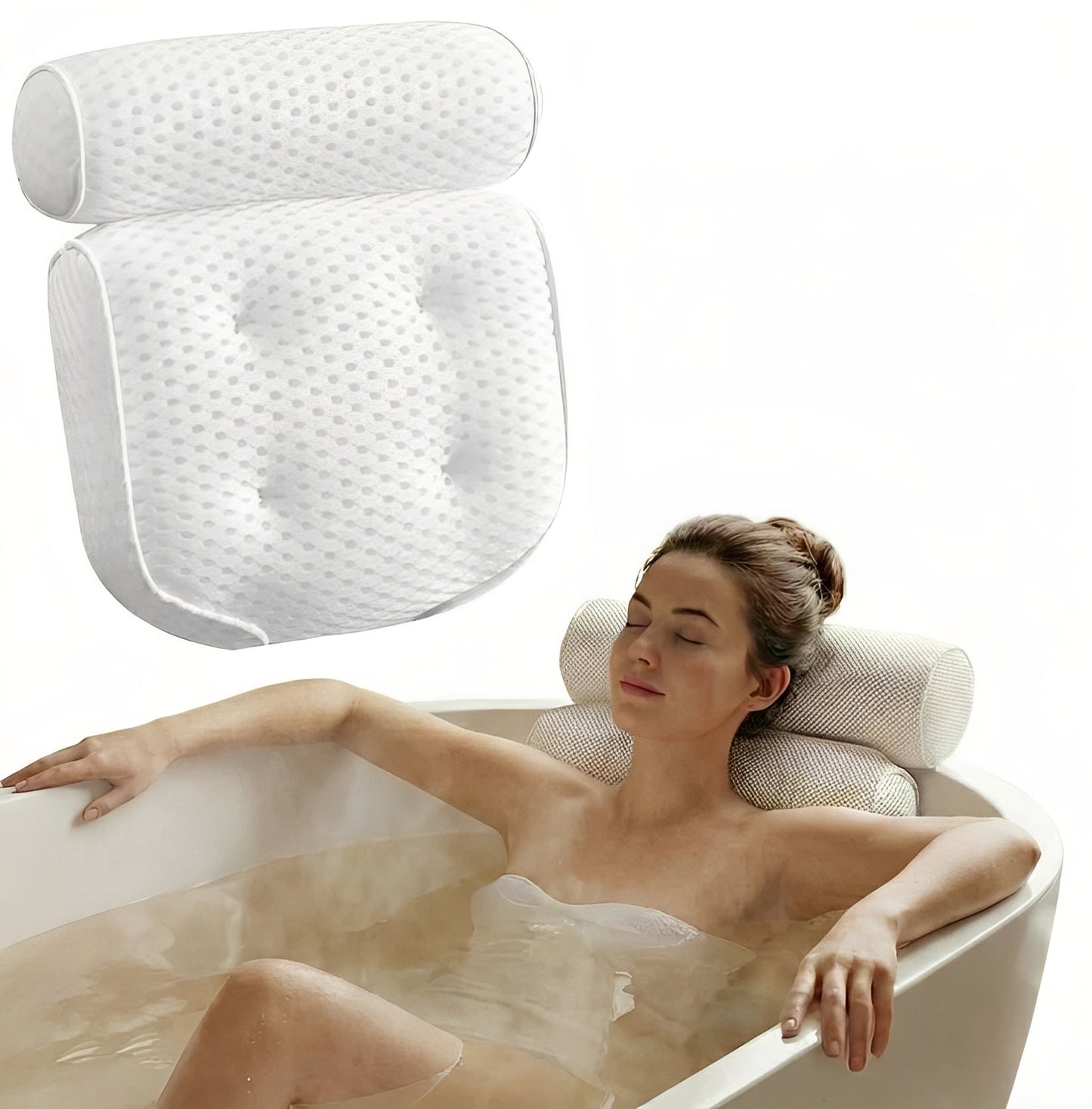 Ergonomic Bath Pillow with 6 Suction Cups and Mesh Surface for Head and Neck Support