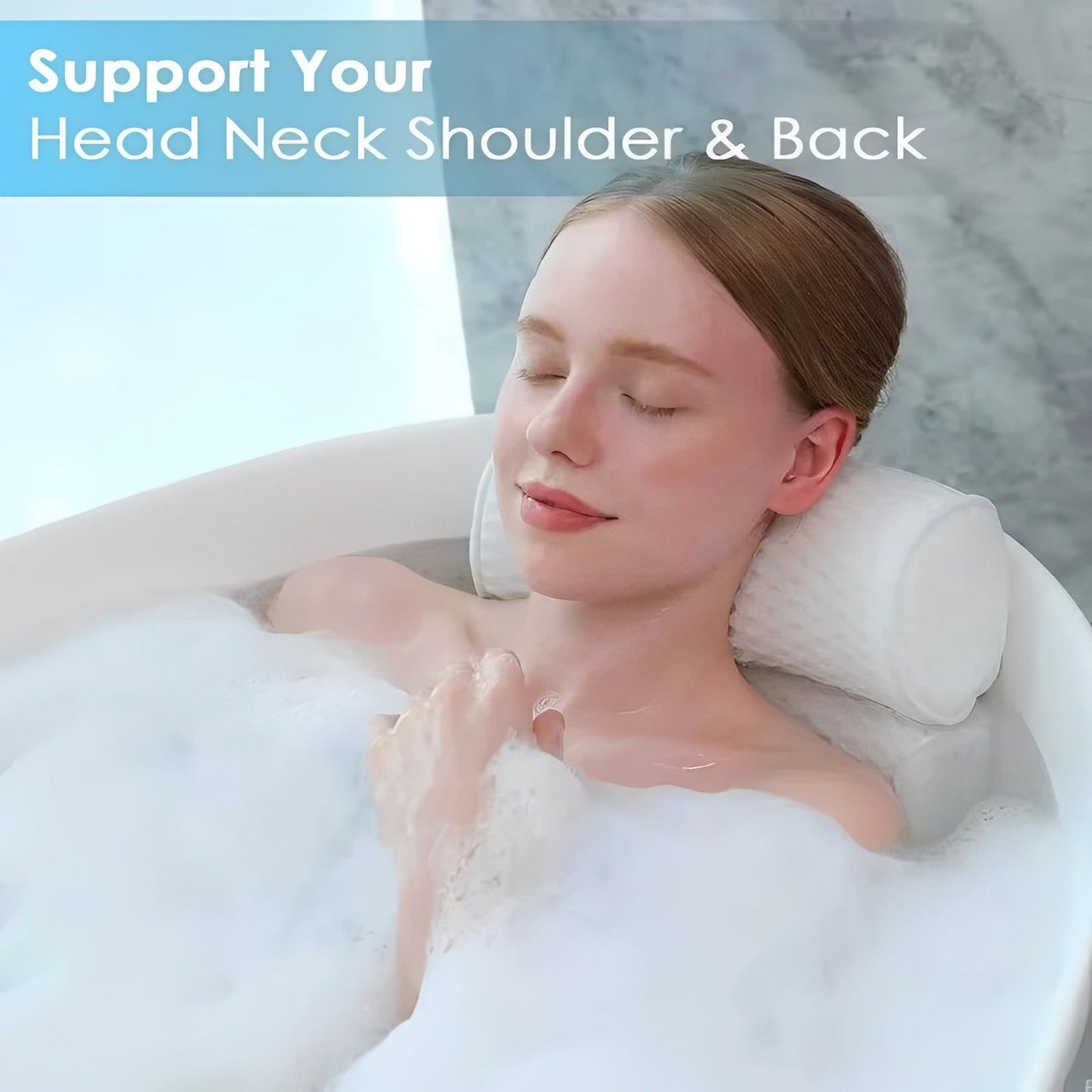Ergonomic Bath Pillow with 6 Suction Cups and Mesh Surface for Head and Neck Support