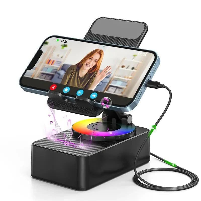 Foldable Phone Stand with Wireless Speaker and 1500mAh Power Bank, Color LED Base