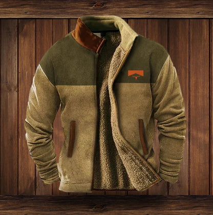 Fleece Jacket with High Collar and Full Zip, Side Pockets for Men