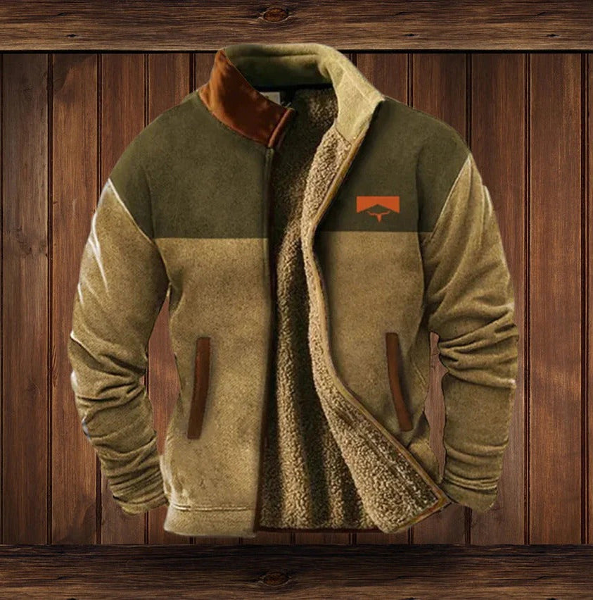 Fleece Jacket with High Collar and Full Zip, Side Pockets for Men