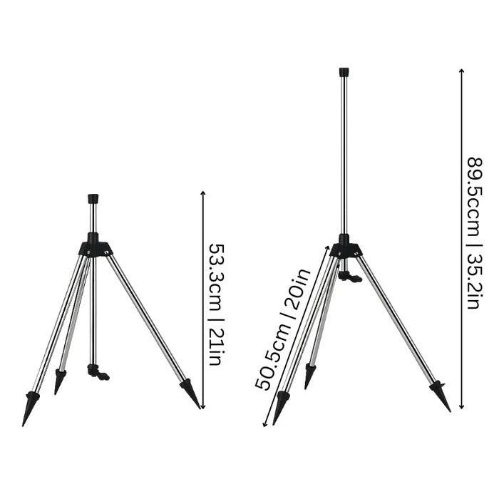 Rotating Lawn Sprinkler with Adjustable Tripod and Dual Nozzles, 360° Coverage