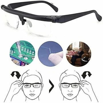 Variable Focus Glasses with Dial Adjustment and Polycarbonate Lenses, Plus 1 to Plus 4 Diopters