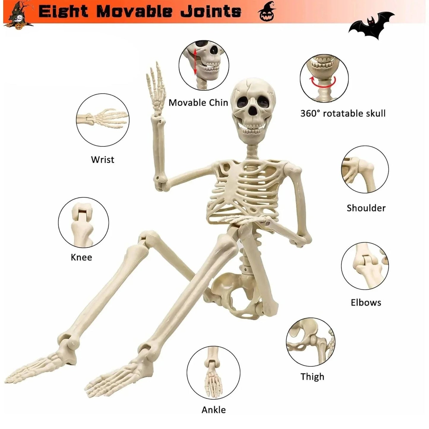 Life-Size Halloween Skeleton Decoration with Adjustable Joints