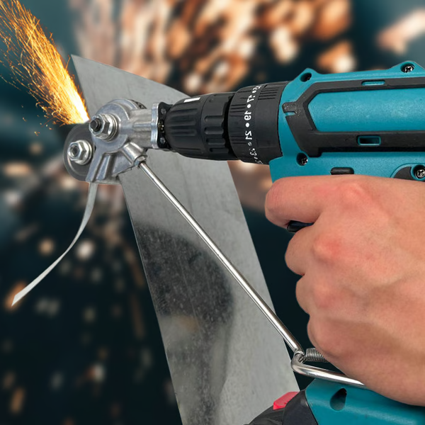 Drill-Powered Sheet Metal Cutter with Chuck Attachment and Portable Design