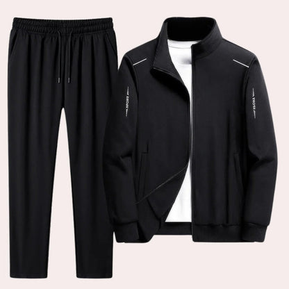 Men's Polyester Tracksuit with Full Zip Jacket and Stand Up Collar
