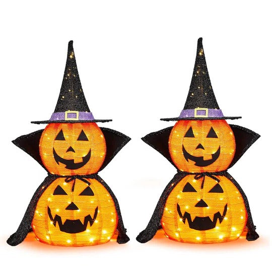 Collapsible Lighted Pumpkin Decorations for Indoor and Outdoor Halloween Display