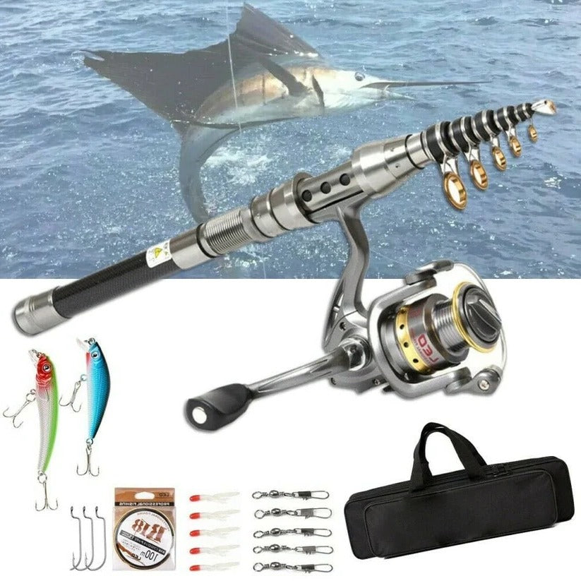 Telescopic Fishing Rod and Reel Combo with Metal Spool, Carrying Bag