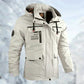 Mens Outdoor Jacket with Adjustable Detachable Hood and Breathable Membrane, Multiple Zippered Pockets