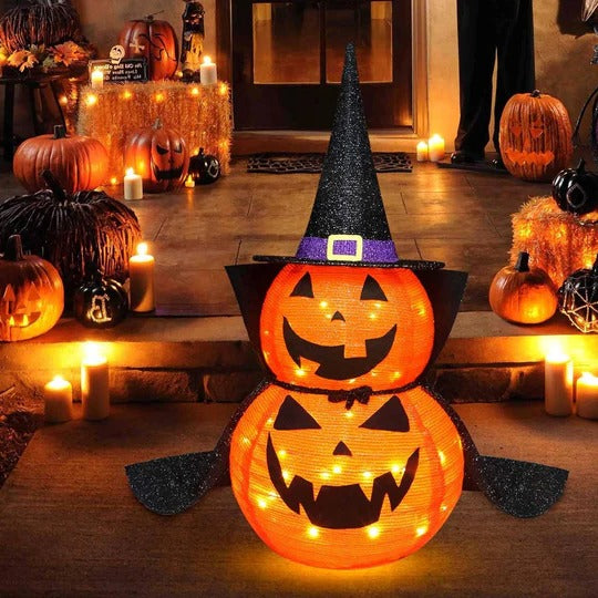 Collapsible Lighted Pumpkin Decorations for Indoor and Outdoor Halloween Display
