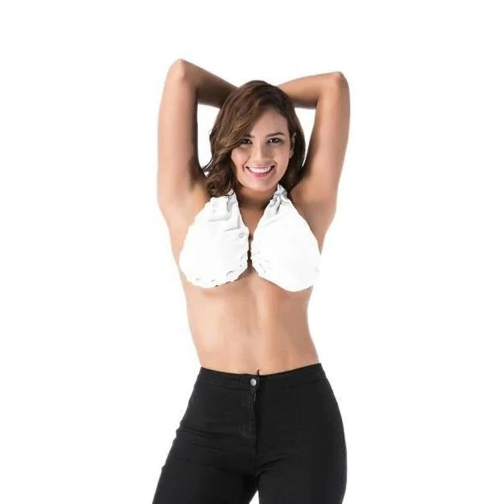 Absorbent Terry Towel Bra with Adjustable Rear Cord and Open Back Design