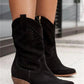 Mid Calf Cowboy Boots with Side Zipper Closure and Shaped Sole