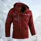Mens Outdoor Jacket with Adjustable Detachable Hood and Breathable Membrane, Multiple Zippered Pockets