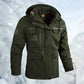 Mens Outdoor Jacket with Adjustable Detachable Hood and Breathable Membrane, Multiple Zippered Pockets
