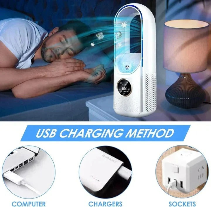 Blade-Free Silent Portable Air Conditioner for Personal Cooling in Small Spaces