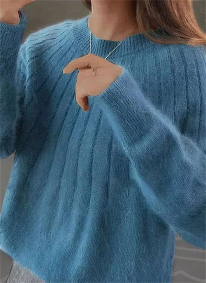Womens Knit Sweater with Crew Neck and Full Length Sleeves, Hip Coverage