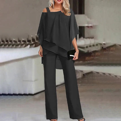Women's Elegant Two-Piece Set with Cold Shoulder Detail