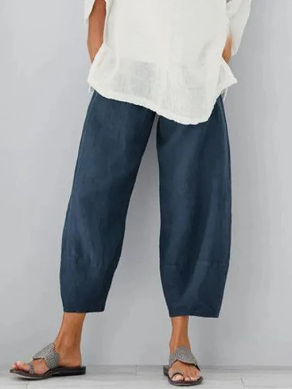 Breathable Linen Pants with Adjustable Waist and Relaxed Straight Leg