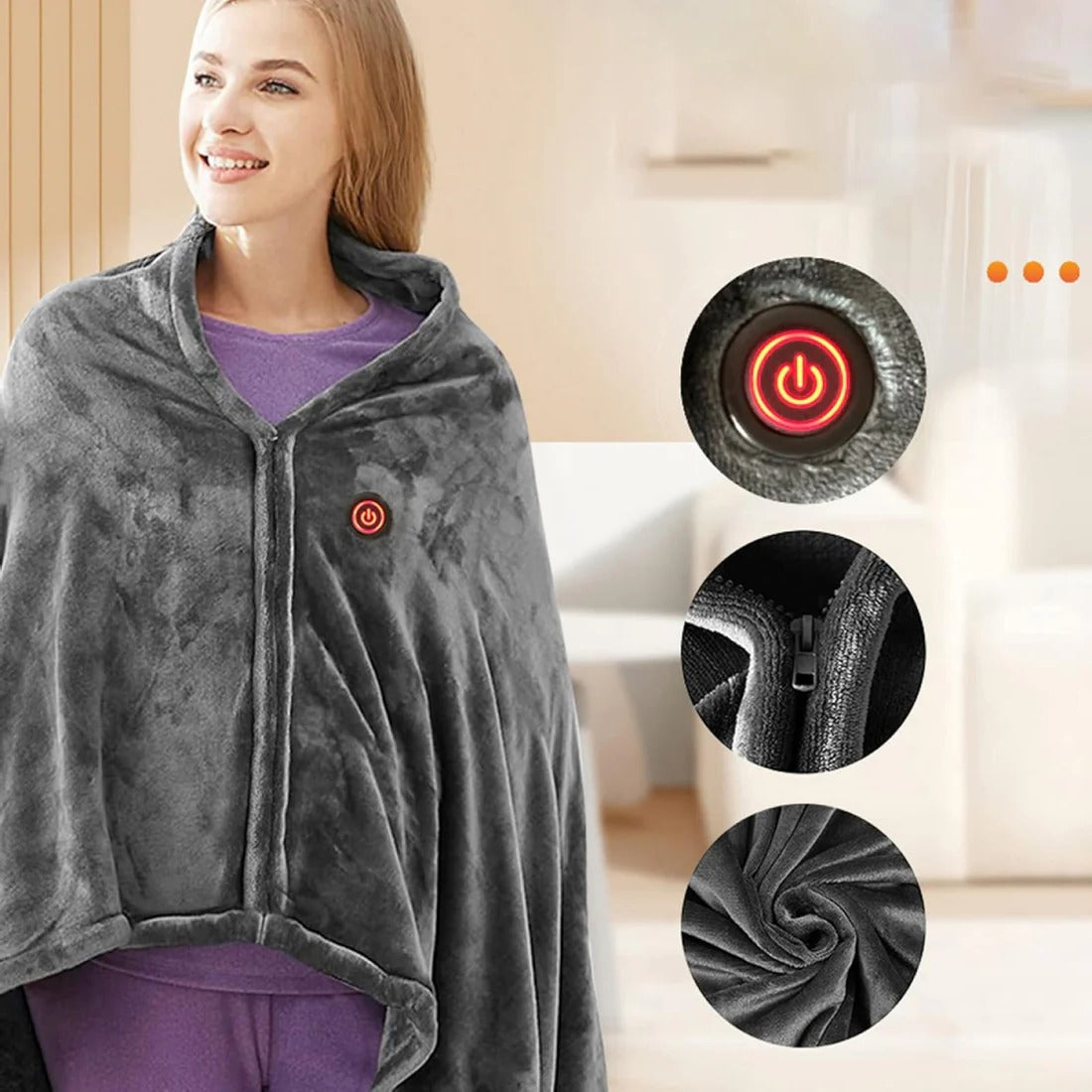 Heated Shawl with Instant Heat and USB Power, Removable Fleece Cover