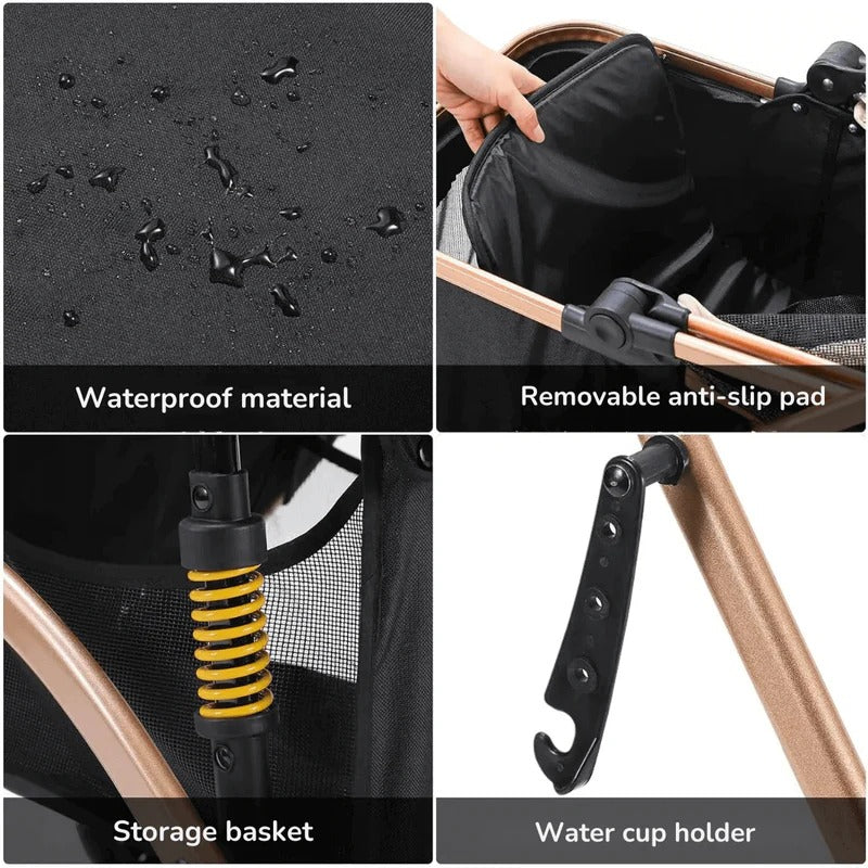 Foldable Pet Stroller with Detachable Transport Box and Rear Brake, 88lb Capacity