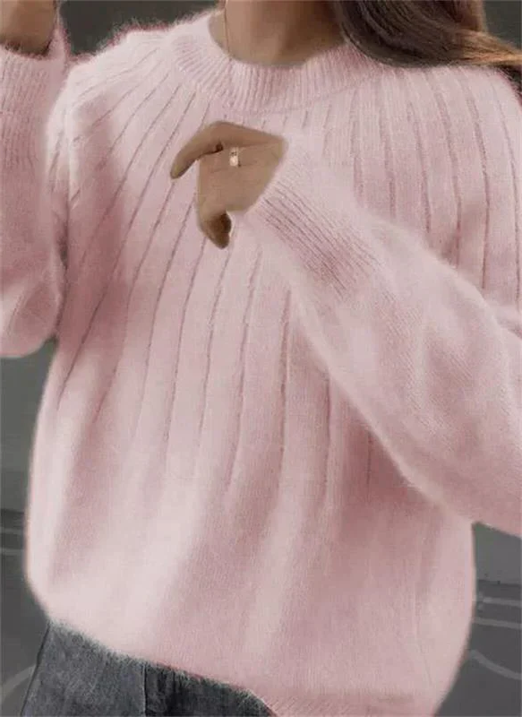 Womens Knit Sweater with Crew Neck and Full Length Sleeves, Hip Coverage