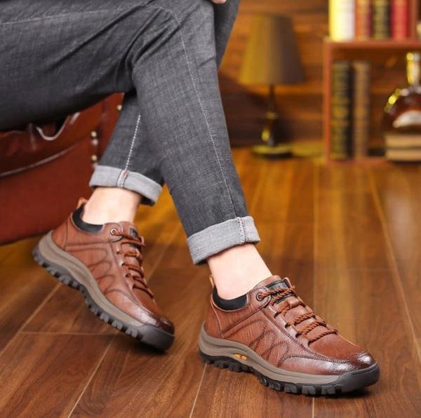 Mens Orthopedic Shoes with Three Arch Support and Ergonomic Insole, Cowhide Upper