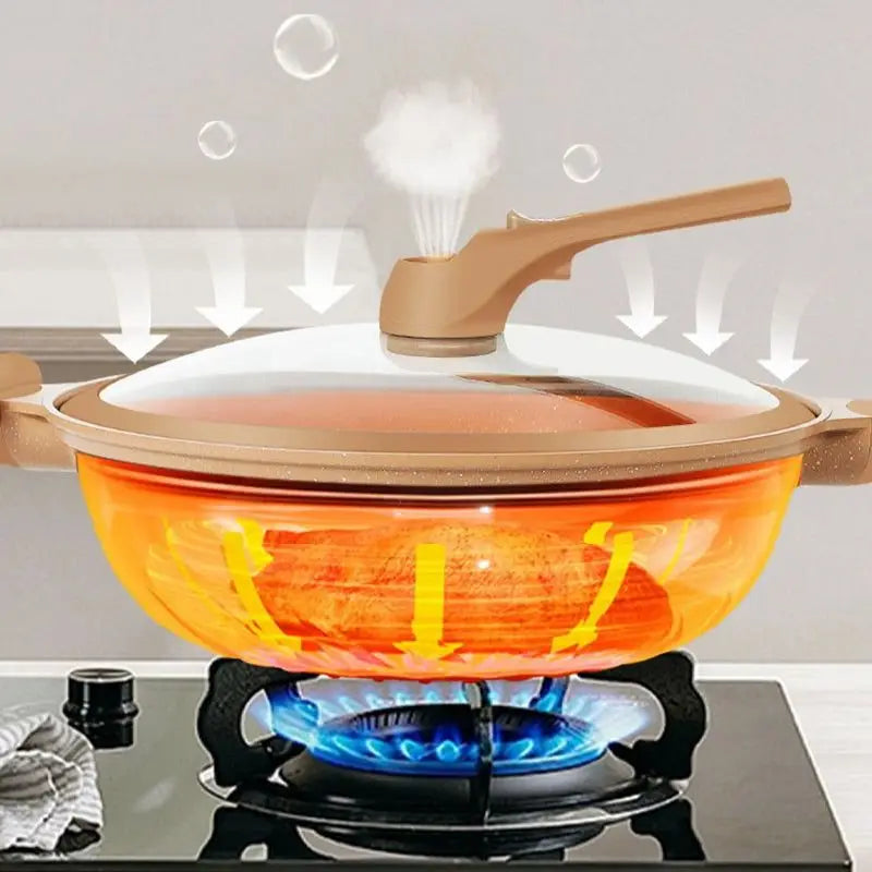 Nonstick Wok with Micropressure Sealing and Steamer Basket, Gas and Induction Compatible